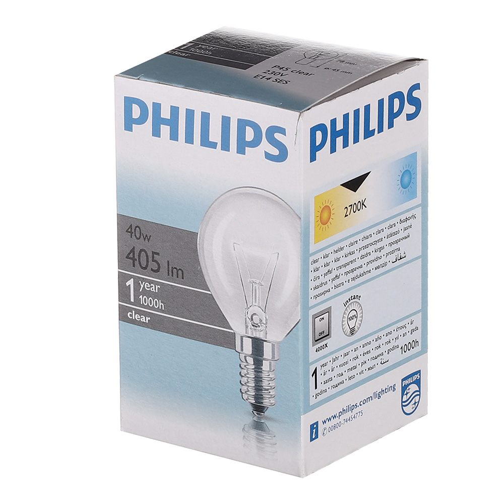фото Лампа накаливания philips 40 вт е14 шар g45 220 в прозрачная