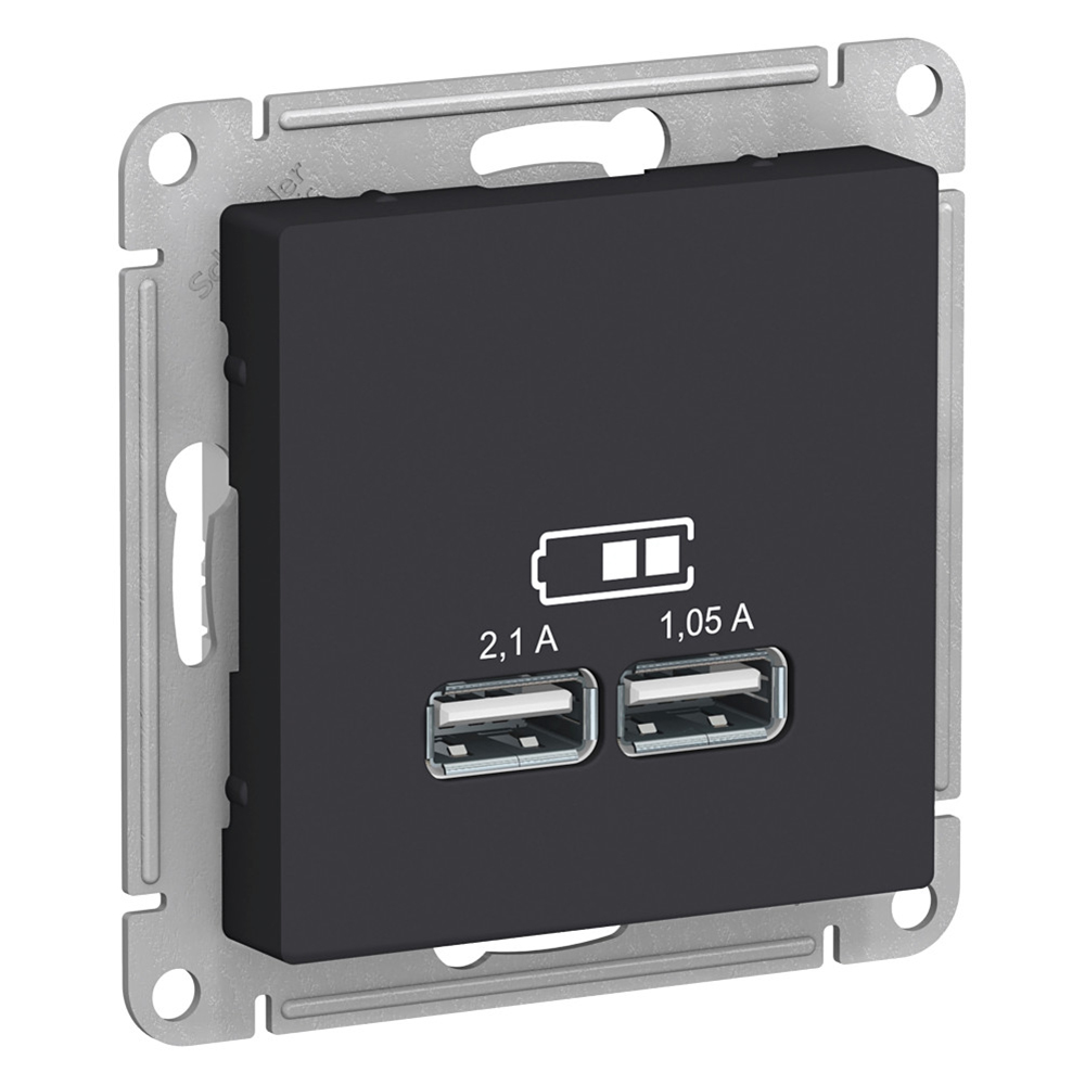 фото Розетка коммуникационная schneider electric atlas design atn001033 скрытая установка карбон два модуля usb