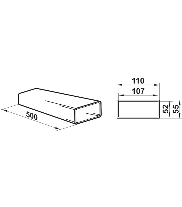 

Воздуховод плоский пластиковый 55х110х500 мм, Белый