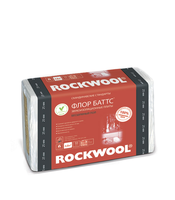 

Шумоизоляция Rockwool Флор Баттс 25х600х1000 мм 4,8 кв.м