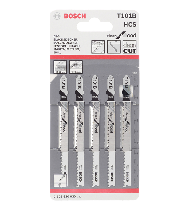 Пилки для лобзика Bosch T101B (2608630030) по дереву L74 мм прямой рез (5 шт.)
