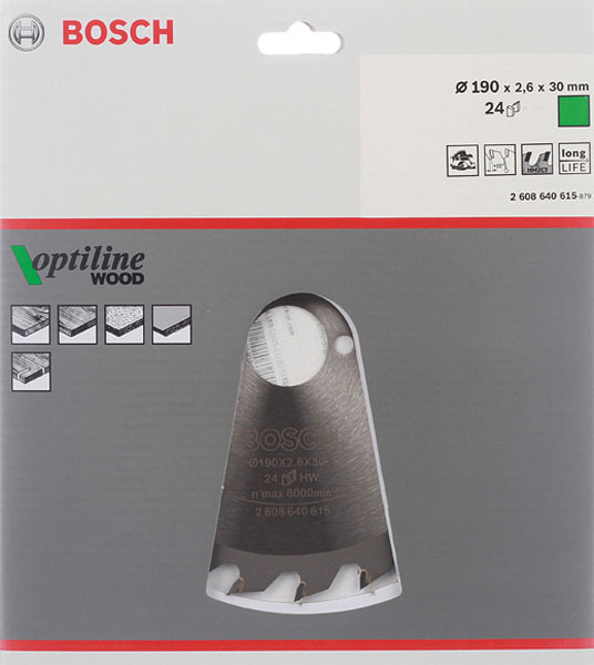 фото Диск пильный по дереву bosch optiline (2608640615) 190х30х2,6 мм 24 зуба