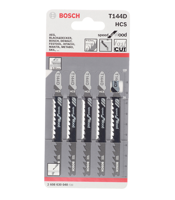 Пилки для лобзика Bosch T144D (2608630040) по дереву L74 мм быстрый рез (5 шт.)