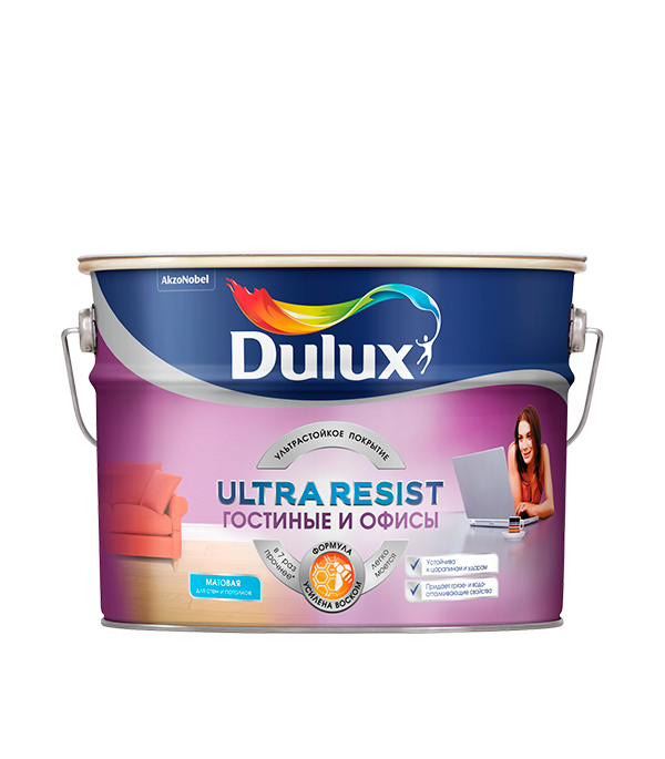 фото Краска водно-дисперсионная dulux ultra resist гостиные и офисы моющаяся основа вс 9 л