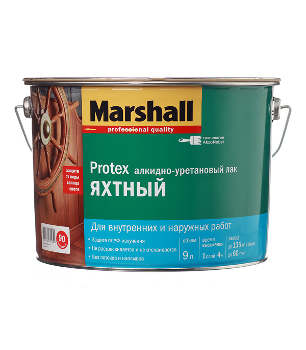 фото Лак алкидно-уретановый яхтный marshall protex бесцветный 9 л глянцевый