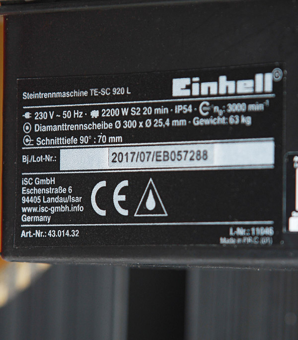 фото Плиткорез электрический einhell te-sc 920 l (4301432) 2200 вт 300 мм