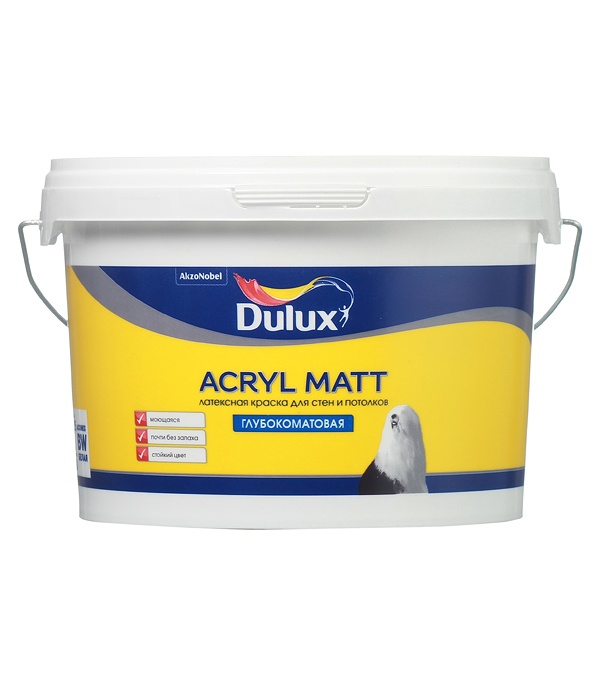фото Краска водно-дисперсионная интерьерная dulux acryl matt для стен и потолков белая основа bw 2,25 л