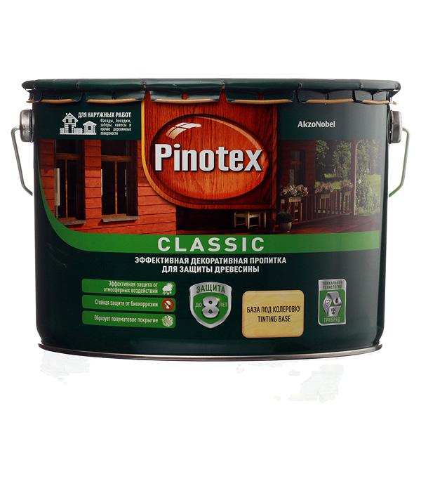 

Антисептик Pinotex Classic декоративный для дерева бесцветный 9 л