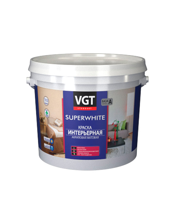 фото Краска водно-дисперсионная интерьерная vgt super white белая основа а 5 л/7 кг