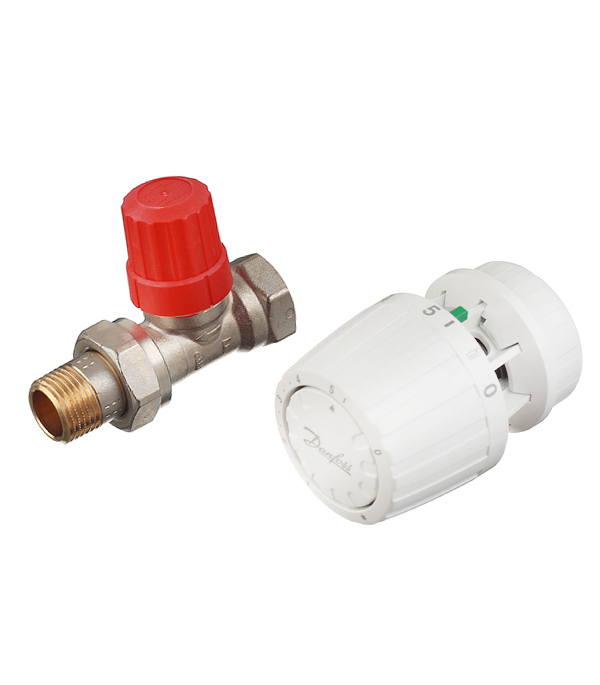 Клапан (вентиль) термостатический прямой Danfoss (013G2234) 1/2 НР(ш) х 1/2 ВР(г) для двухтрубных систем с термоголовкой комплект