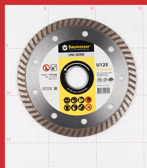 фото Диск алмазный универсальный baumesser (90215129010) 125x22,2x1,8 мм турбо сухой рез