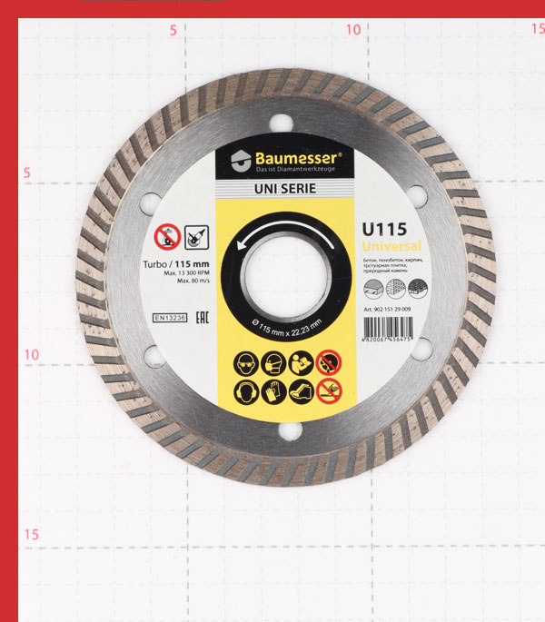 фото Диск алмазный универсальный baumesser (90215129009) 115x22,2x1,8 мм турбо сухой рез