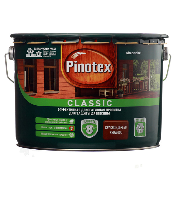 фото Антисептик pinotex classic декоративный для дерева красное дерево 9 л