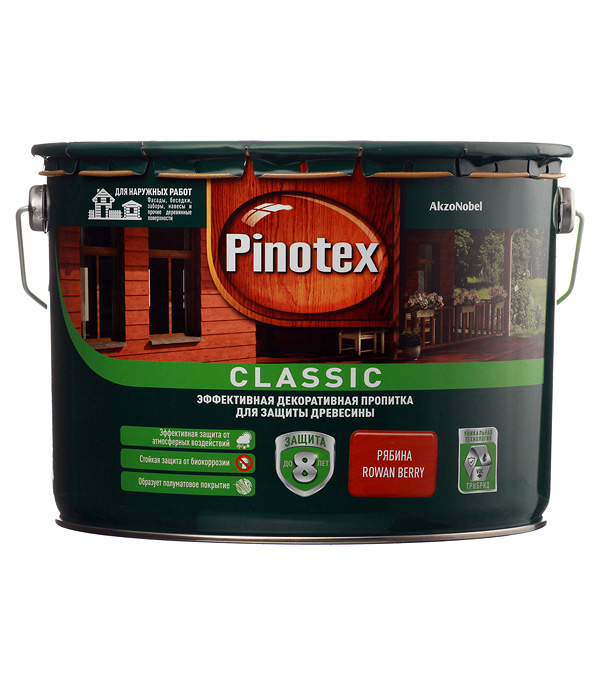 фото Антисептик pinotex classic декоративный для дерева рябина 9 л