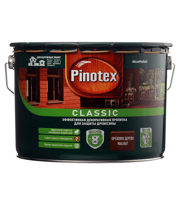 фото Антисептик pinotex classic декоративный для дерева орех 9 л