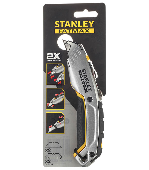 фото Нож строительный stanley xtreme 19 мм с двумя выдвижными лезвиями металлический корпус