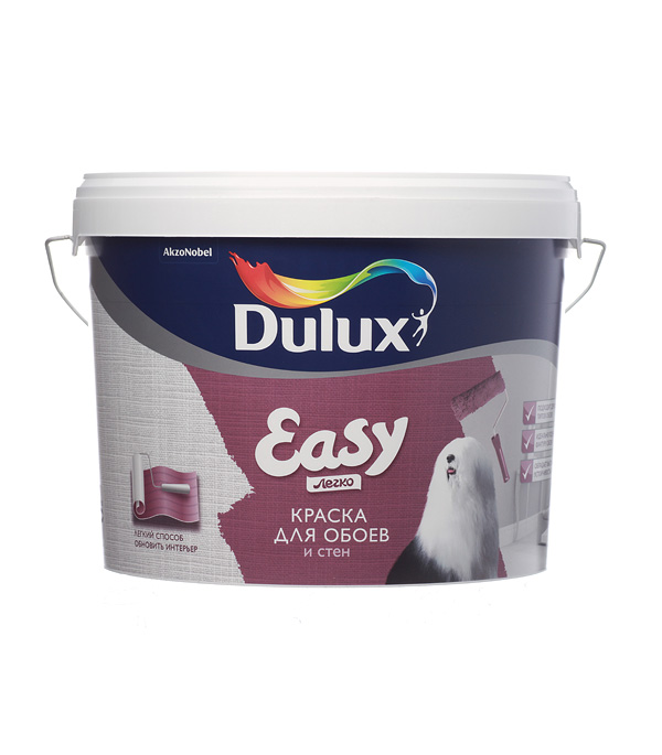 

Краска водно-дисперсионная Dulux Easy для обоев и стен моющаяся основа ВС 9 л