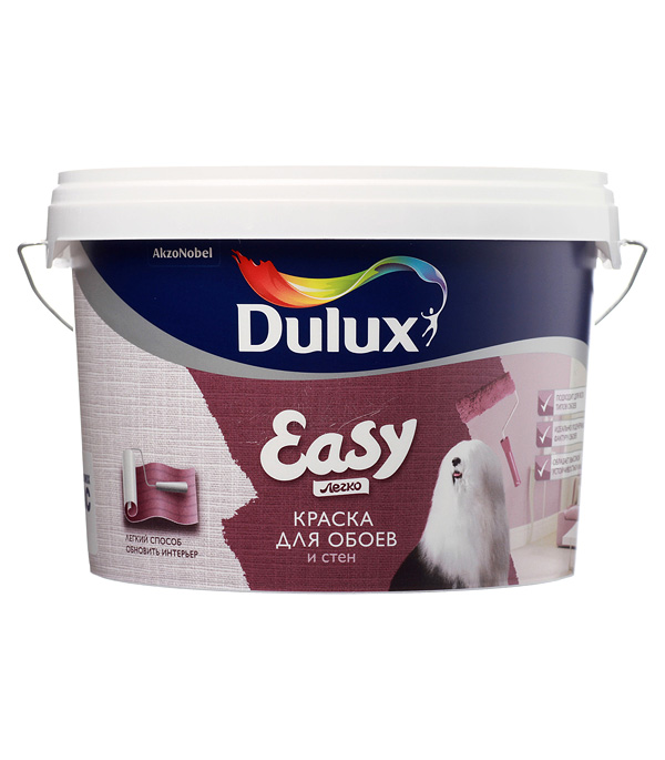 фото Краска водно-дисперсионная dulux dulux easy для обоев и стен моющаяся основа вс 2,25 л