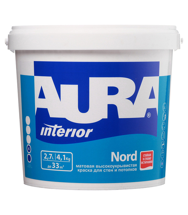Краска водно-дисперсионная интерьерная Aura Interior Nord белая основа А 2,7 л